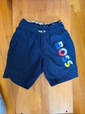 Hugo Boss Navy Swim Trunks with Multicolor Logo
